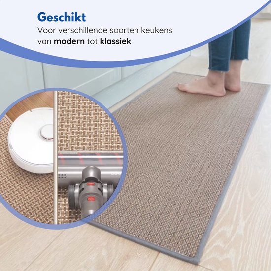 Tapis de cuisine - Tapis - Gris - Lot de 2 pièces - 45 x 150 cm - 45 x 70 cm - Tapis de cuisine - Antidérapant - Protecteur - Robuste - Lavable