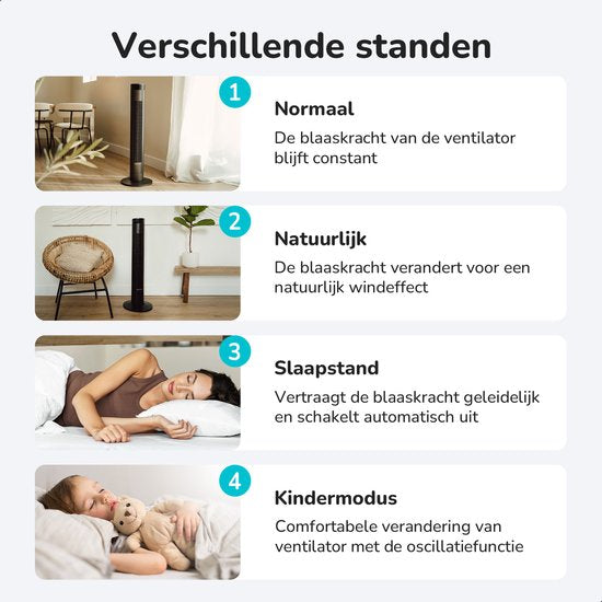 Ventilateur de tour Bloomfold - 38 pouces - Noir - Télécommande - Mode veille - Minuterie 12 heures - Affichage LED complet