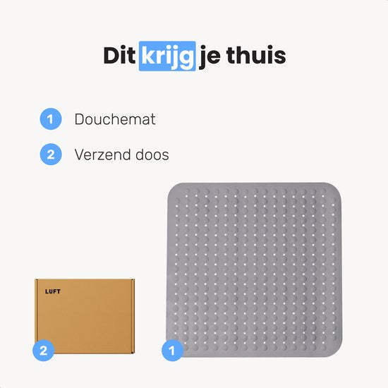 Tapis de douche et de bain Luft - 48 x 48 cm - Antidérapant - Gris - Avec ventouses - Adapté à la salle de bain et à la douche - Sûr et solide