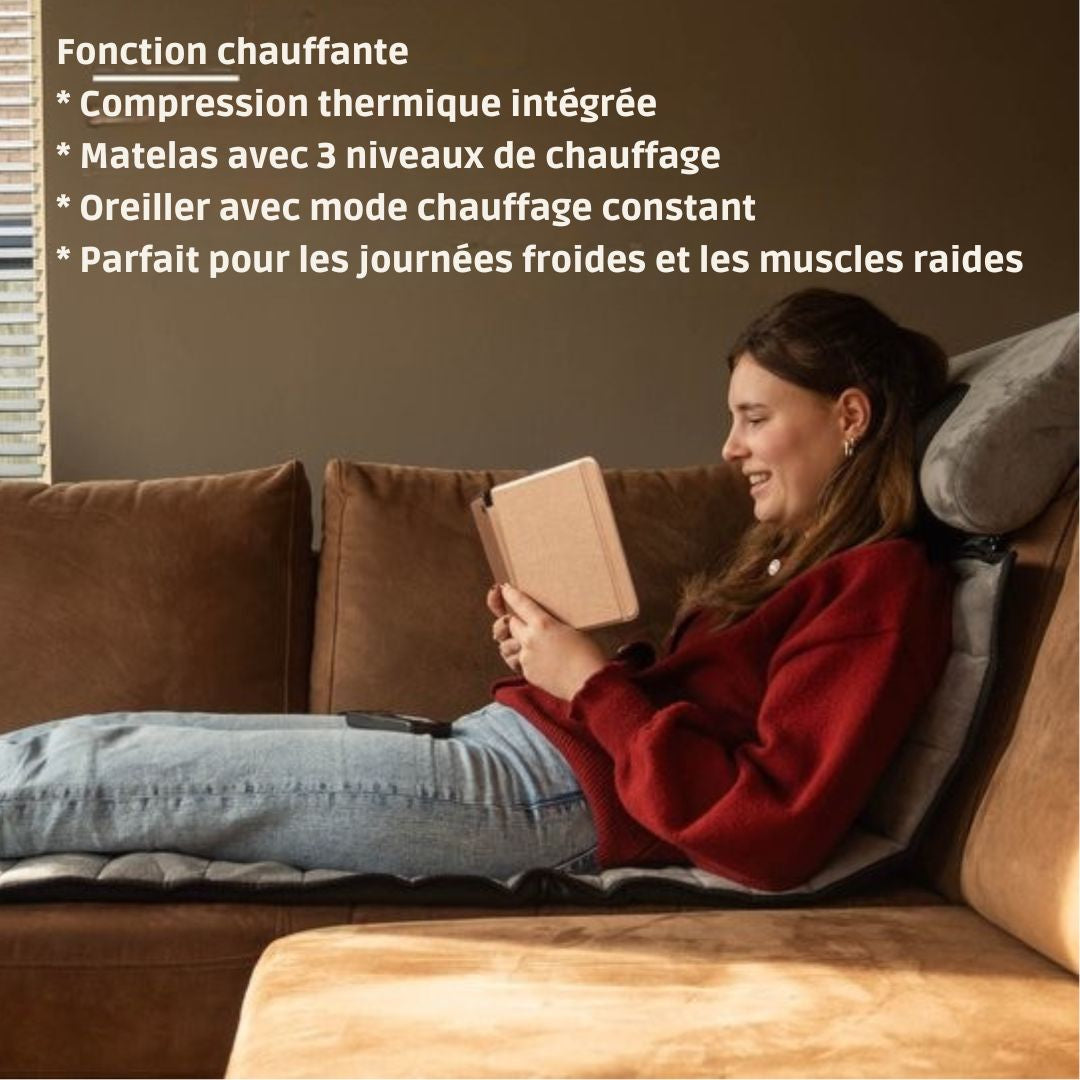 Matelas de massage électrique - BREND - Avec chaleur - 5 modes de vibration et 3 intensités - Coussin de massage - 170X55 cm - Gris