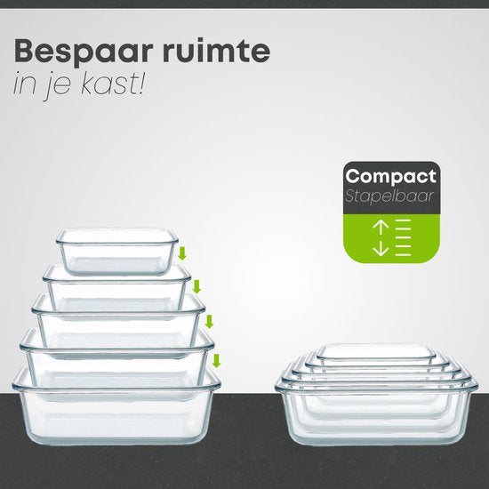 Savoré Kitchen Preserving Trays Set - Meal Prep Trays - Freezer Trays Glass - Airtight - 10 Pieces