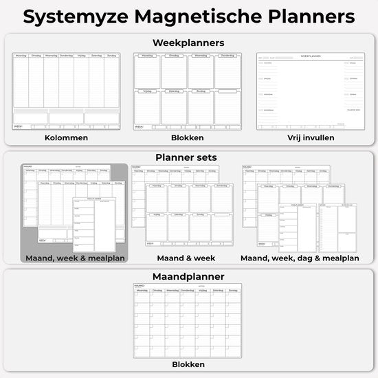 Systemyze - Planificateur mensuel et hebdomadaire - Tableau magnétique - Planificateur mensuel magnétique - Planificateur de repas, marqueurs et gomme inclus - Format A3