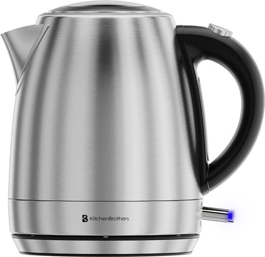 KitchenBrothers Bouilloire - électrique - 1 litre - petite taille pour le camping - bouilloire de voyage avec filtre anti-calcaire - acier inoxydable