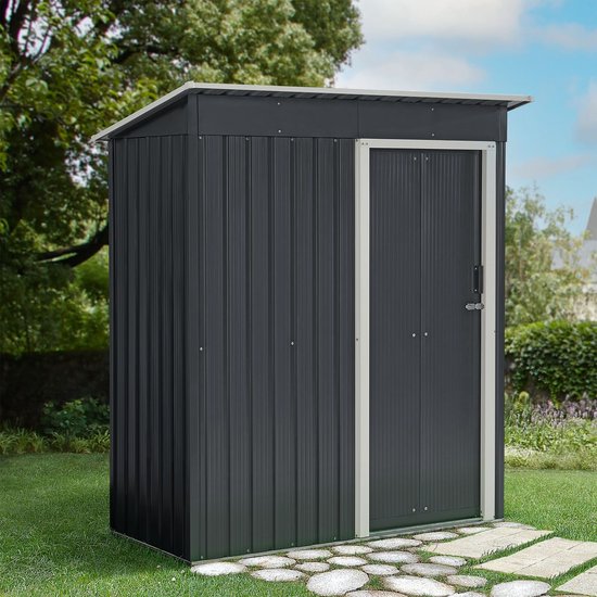 Juskys - Abri à outils en métal (1,4 m²) - Toit en pente, Porte coulissante, Cadre de fondation et support d'outils inclus - Anthracite