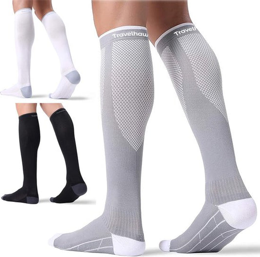 Travelhawk Compression Socks Black/White/Grey - 3 Pack - Running Socks - Premium Compression Socks - Moisture Wicking - Ski Socks - Prevent Injuries & Muscle Soreness - S/M