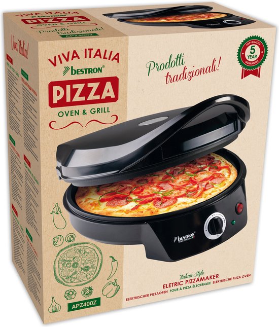 Bestron Four à pizza - APZ400Z - Maximum 230°C - Ø27 cm - Noir - Peut également être utilisé comme grill de table - Garantie 5 ans