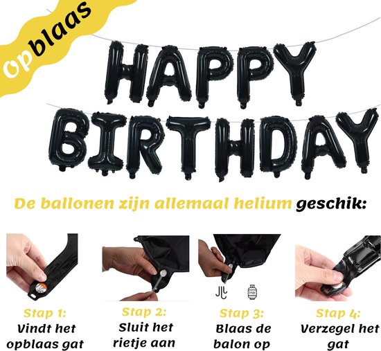Feestio Ballons Décoration d'anniversaire avec nappe et guirlandes - Hélium - Noir Or