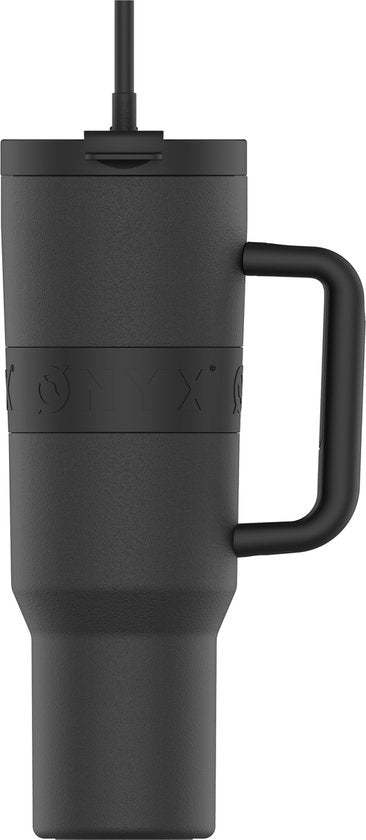 ONYX Bouteille à boire avec paille 1,2 litre - Bouteille d'eau pour enfants et adultes - Tasse thermos - Tasse de voyage - Buveur motivé - Tasse à boire pour l'école - Noir