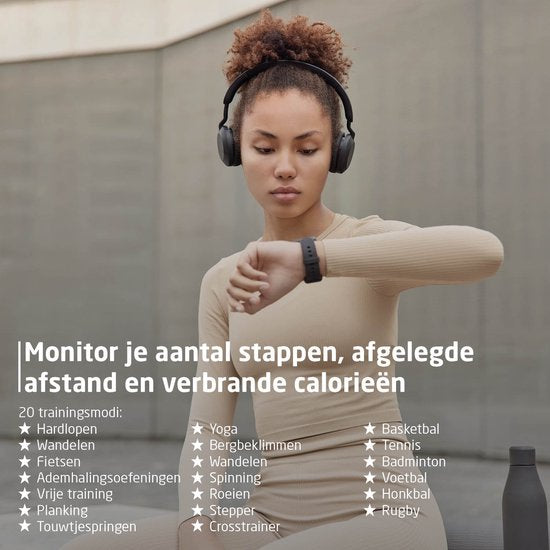 BREND Smartwatch pour femmes et hommes - podomètre, tensiomètre et cardiofréquencemètre - montre de sport - étanche - noir