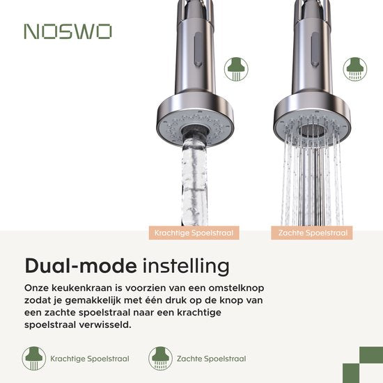 Noswo Mélangeur de cuisine avec bec extractible - Mélangeur de cuisine - Douchette - Extractible - Flexible - Chrome