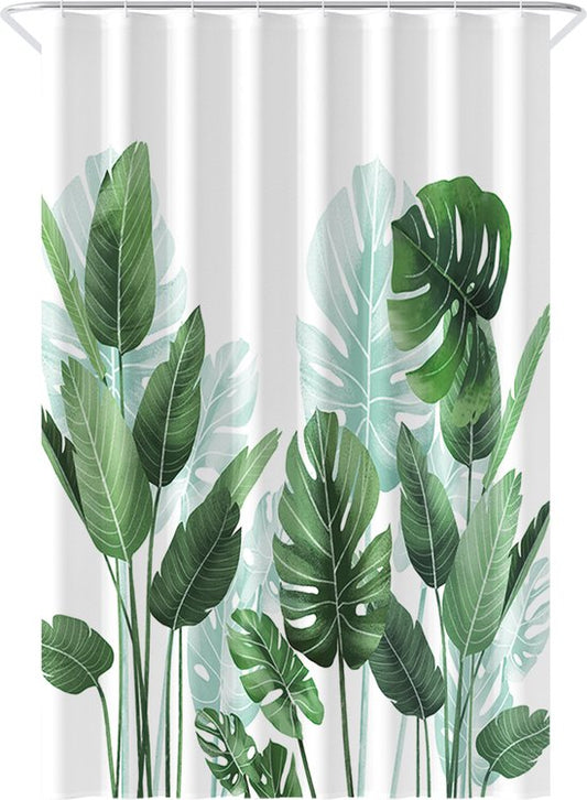 Rideau de douche anti-moisissure Loti Living - Anneaux inclus - 100% Polyester - 120x200 cm - Blanc/vert