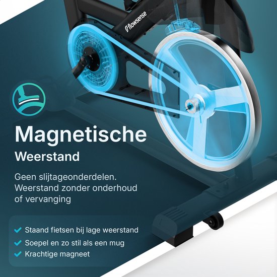 Flowsense Hometrainer Velair One - Vélo de fitness - Home Trainer avec résistance magnétique - Hometrainers Spinning Bike - 3KG Flywheel - Incl. Tablet Holder