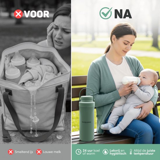 Vulpes Goods® BabyCare - Refroidisseur de lait pour les déplacements - Refroidisseur de lait maternel portable - Bouteille en acier inoxydable de 750 ml + 2 bouteilles de 300 ml sans BPA - Refroidissement jusqu'à 24 heures - Refroidisseur de lait maternel