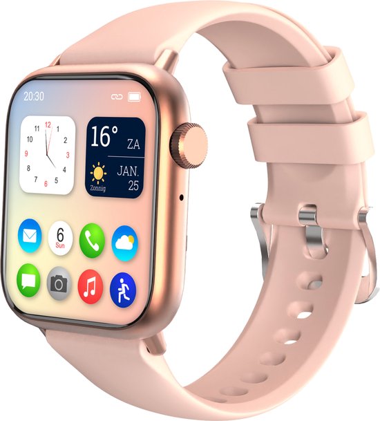 Nuvance - Smartwatch Homme et Femme avec Bluetooth - 45mm - Convient à tous les Smartphones - Podomètre et moniteur de fréquence cardiaque - Étanche - Rose clair