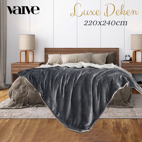VAIVE Couverture de luxe en polaire Sherpa 220x240 cm - Super douce - Plaid pour le canapé, le lit ou la décoration du salon - Couvertures - Plaids - Couverture - Gris