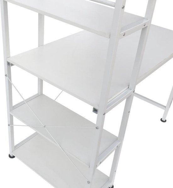 Bureau table informatique Stoer - 3 étagères de rangement - moderne industriel blanc - métal bois