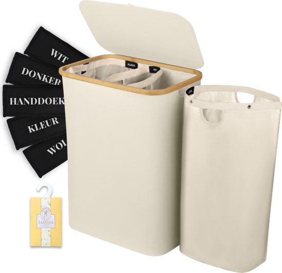 Sivableu panier à linge 3 compartiments - trieur de linge - 160L - avec 3 poches amovibles - panier à linge - trieur de linge avec couvercle - pliable