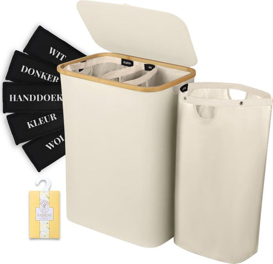 Sivableu panier à linge 3 compartiments - trieur de linge - 160L - avec 3 poches amovibles - panier à linge - trieur de linge avec couvercle - pliable