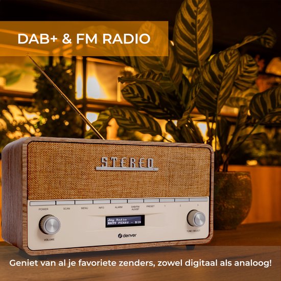 Denver DAB Radio XL - Radio rétro - Bluetooth - DAB+/ FM - Batteries et secteur - DAB36LW