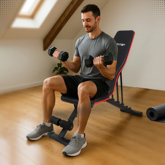 Banc de Fitness Fitby - Banc de Halter - Banc de presse - Banc d'exercice - Réglable - Capacité de poids de 150 kg - Pliable - Noir