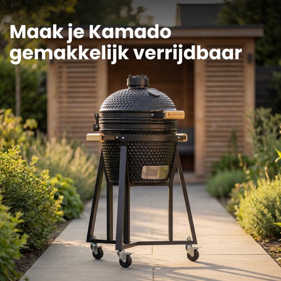 KitchenBrothers Kamado BBQ Base - Pour 41⌀ cm - Convient pour KitchenBrothers Kamado de 16 pouces - 102 cm de hauteur - Avec roues et frein - Noir