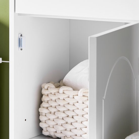SoBuy Meuble de salle de bain, petit meuble de rangement avec tiroir, colonne de salle de bain en bois, meuble de toilette, résistant à l'humidité, blanc, 42 x 30 x 93 cm, BZR207-W