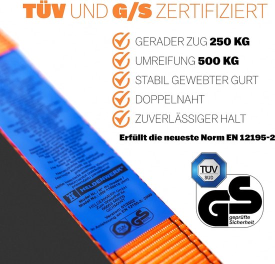 4 pièces sangles à cliquet, en 4 m, 5 m ou 6 m, sangles à cliquet, certifiées TÜV/GS, avec double couture, sangles d'arrimage, résistantes aux intempéries et robustes