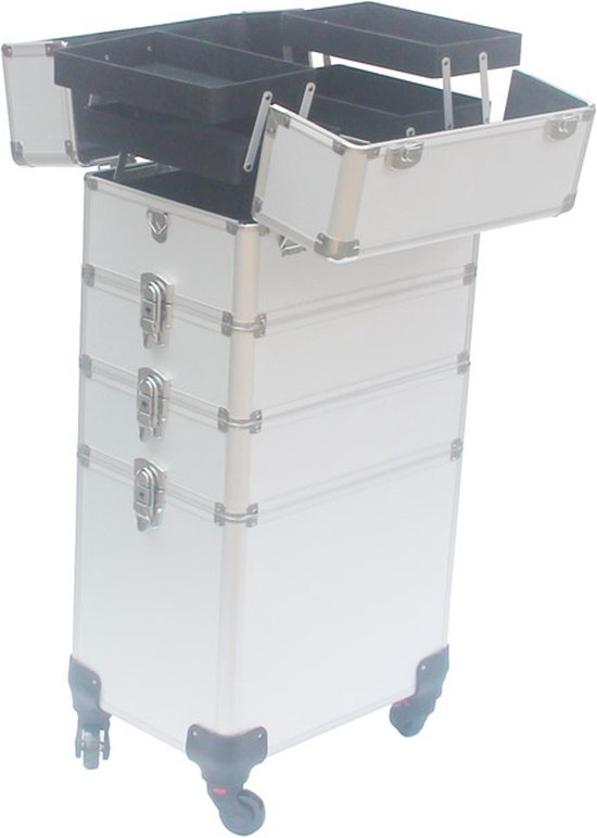Trousse de maquillage en aluminium, trousse à ongles, trousse de maquillage, chariot de coiffeur / trousse de beauté / chariot pour ranger vos produits de soins personnels 4 en 1
