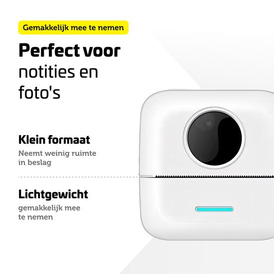 Garpex® Mini imprimante pour mobile - Imprimante de poche - Mini imprimante photo haut de gamme - Imprimante portable pour smartphone - Imprimante photo mobile - Imprimante d'autocollants - Blanc - 5 rouleaux de papier adhésif + 5 rouleaux de papier blanc
