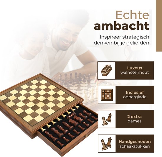 Windsor Luxury Chess Board - avec pièces - 35 cm - Annotations - Jeu d'échecs - Jeu d'échecs magnétique - Jeu d'échecs - Bois