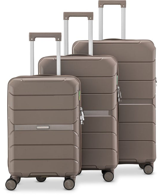 SKYCASES Urban Adventurer - Ensemble de valises - 3 pièces - Serrure à chiffres - 232L - Roues pivotantes - Valise de voyage avec serrure de valise - Légère - Champagne