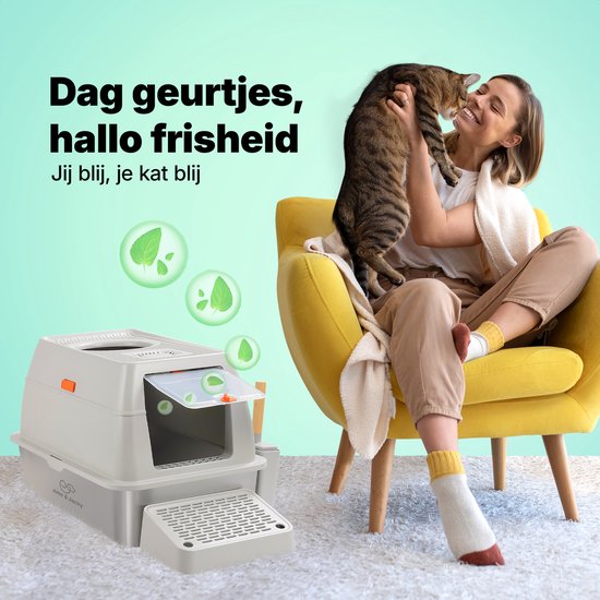 Jake and Jacky Stainless Steel Litter Box Hop In - Toilette pour chat en acier inoxydable - avec pelle à litière et support et marche de ramassage des gravillons - entrée par le haut - bac à litière ouvert 3 en 1 avec couvercle amovible - 60x40x38cm