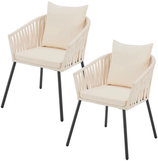 Chaises en corde - Lot de 2 - Coussins d'assise et de dossier inclus - Beige