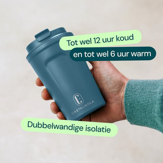 Tasse thermos Castagnola - Tasse à café à emporter - Tasse de voyage pour café et thé - Tasse à thé - 380 ML - acier inoxydable - Bleu