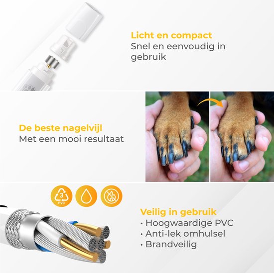 Nuvance - Lime à ongles électrique - pour chiens, chats et animaux - rechargeable par USB - tête de lime en diamant - sans fil - blanc