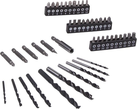 VONROC Perceuse sans fil - 12V Li-Ion - Avec mallette de rangement en aluminium, 46 accessoires, 2x batterie et chargeur