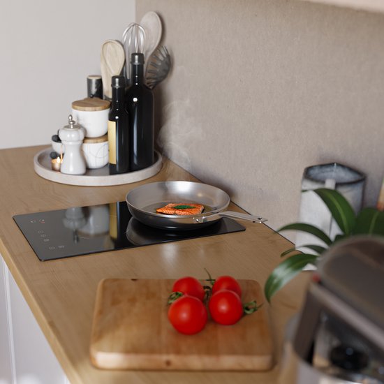 KitchenBrothers Table de cuisson à induction - Table de cuisson à induction encastrable - 30 cm - 2 zones - 1 phase - jusqu'à 3300W - noir