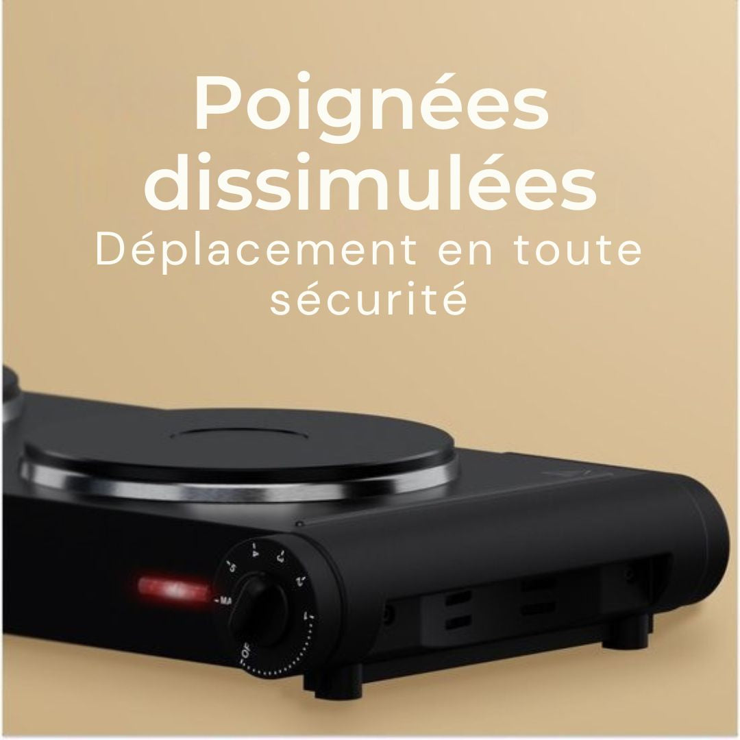 Table de cuisson électrique KitchenBrothers - 2 brûleurs - pose libre - 7 réglages de température - 1500W + 1000W - Noir