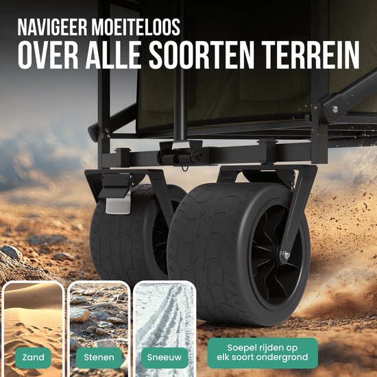 Avalo Bolderkar Avec Toit XL Pliable - Capacité de charge jusqu'à 110KG - 120L - 97x60x105 CM - Roues 360º - Bolderwagen / Bolderwagen / Chariot de plage / Chariot de randonnée / Bolderkar pliable - Pour la plage - Vert