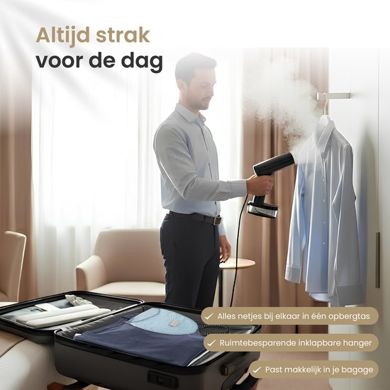 Vapore Clothes Steamer - Handheld Steamer 1640W - with Collapsible Hanger & Storage Bag - Steamer 360ML - Steamer for Clothes and Furniture - 2.5m Cord - Travel Kit