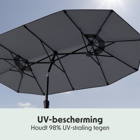 LifeGoods Parasol double - jardin - 160x300cm - jusqu'à 8 personnes - imperméable - UPF50+ - gris foncé
