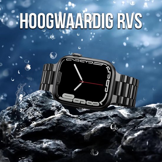 Podec Smartwatch - Bracelet en acier inoxydable noir - Convient à l'Apple Watch - Bracelet adapté à l'iWatch 42 / 44 / 45 / 49 mm - Convient aux séries 1/2/3/4/5/6/7/SE