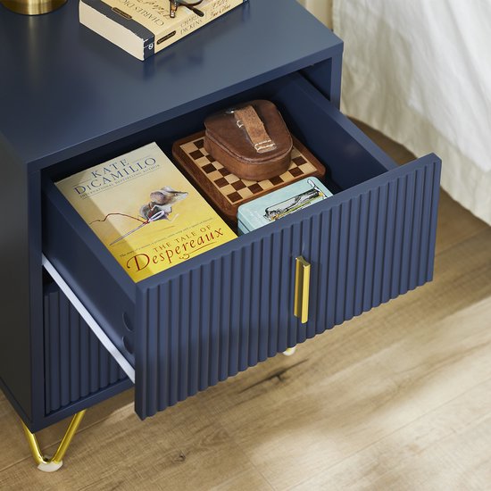 SoBuy Table de chevet, table de chevet avec 2 tiroirs, table d'appoint moderne pour la chambre et le salon, bleu, 40 x 40 x 47 cm FBT115-B