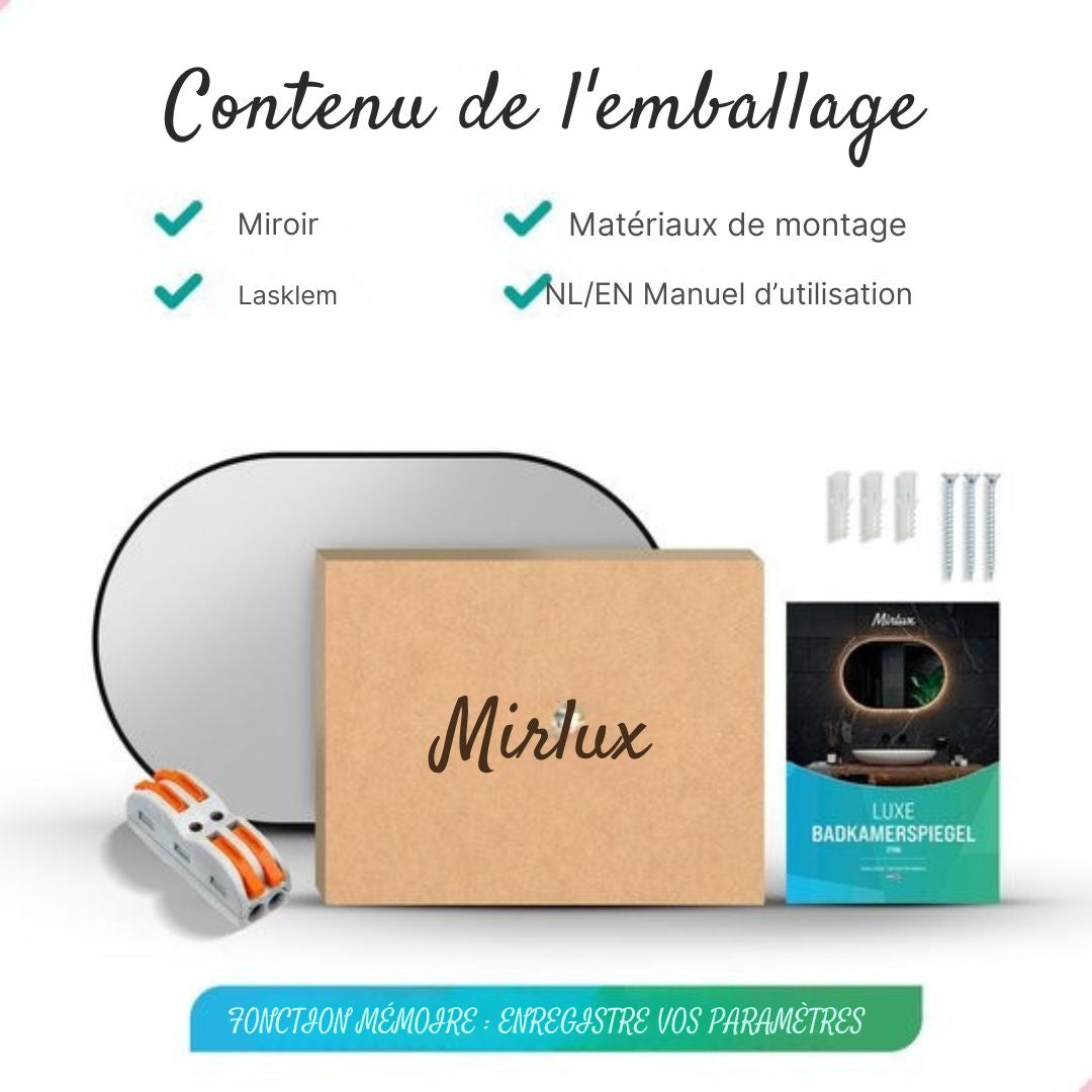 Miroir de salle de bain ovale - Mirlux - 90x60 cm - Eclairage et chauffage LED - anti-buée - Noir