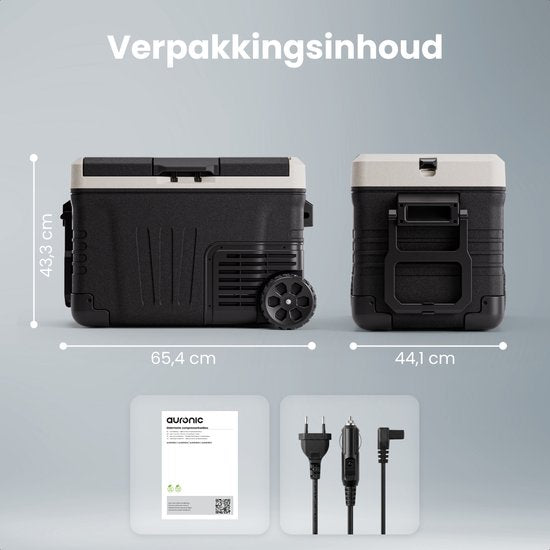 Auronic Electric Cool Box - Compresseur - 2 Zones - 33L - 12/24V et 240V - Réfrigération et congélation - Réfrigérateur de camping - Frigobox Auto - Avec roues et poignée - Noir