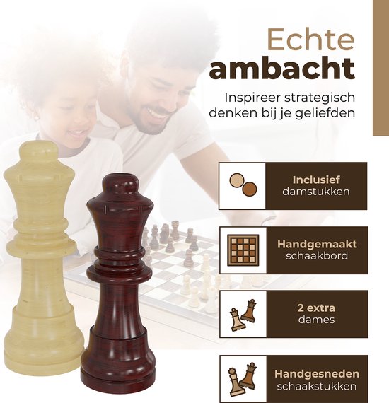 Échiquier Windsor avec pièces - Dames - 40 cm - Annotations - Jeu d'échecs - Jeu d'échecs magnétique - Bois