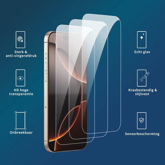 Podec Protecteur d'écran et d'objectif de caméra pour iPhone 16 Pro Max - Verre de protection trempé - Transparent et résistant aux rayures - Couvercle d'écran en verre trempé - 3 + 3 Pièces