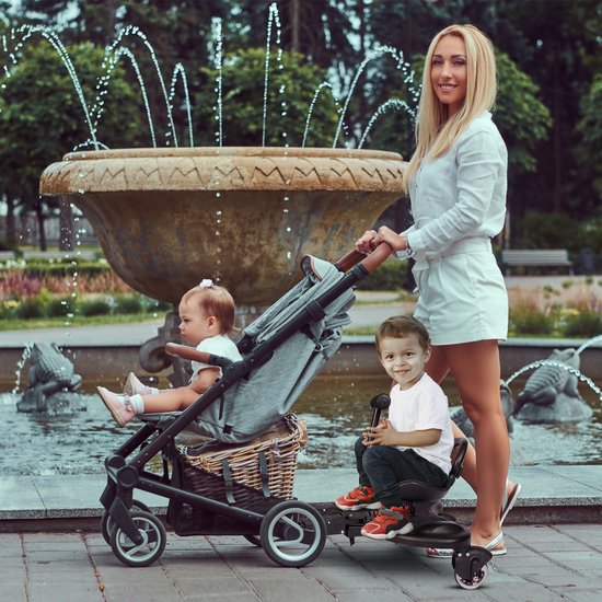 HeppieBabie Universal Riding Board Deluxe - avec siège - pour poussette - Buggy Board - avec livre d'école