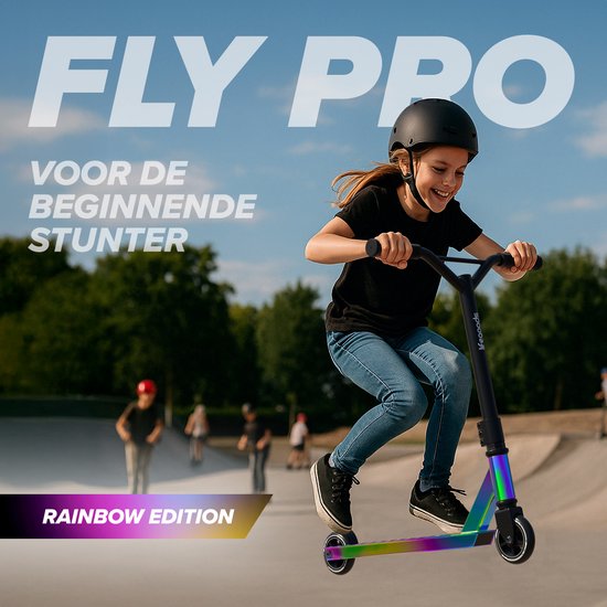 LifeGoods Stuntstep Fly Pro - 6+ Years - Marchepied pour enfants - Garçons/Filles - 100mm - 100KG - Arc-en-ciel