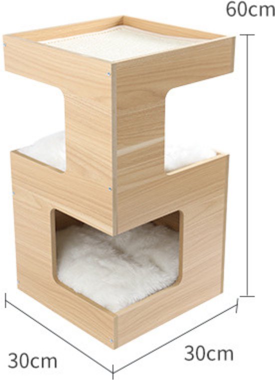 Livista® - Maison pour chat - Couleur bois naturel - 60x30x30 cm - Matériaux de haute qualité - Avec coussin